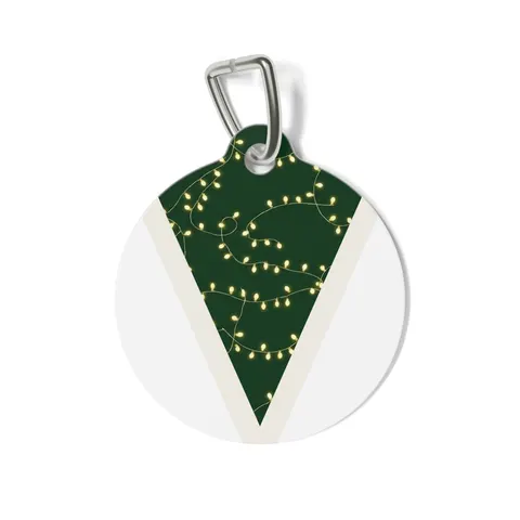 Holiday String Lights on Green Pet Tag — front view