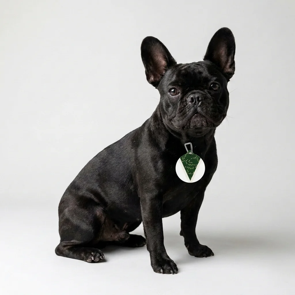 Holiday String Lights on Green Pet Tag — lifestyle view