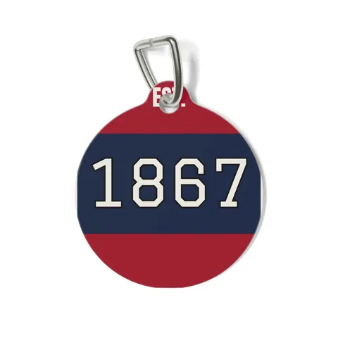 Howard 1867 Navy & Crimson Pet Tag — front view