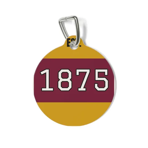 Huston-Tillotson 1875 Maroon & Gold Pet Tag — front view