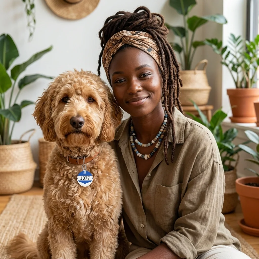 Jackson State 1877 Blue & White Split Pet Tag — lifestyle-owner view