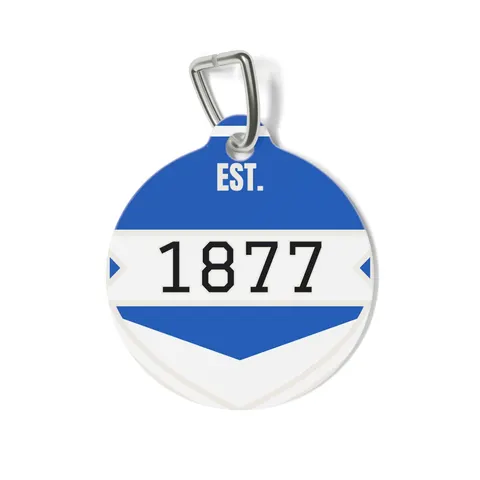 Jackson State 1877 Blue & White Split Pet Tag — front view