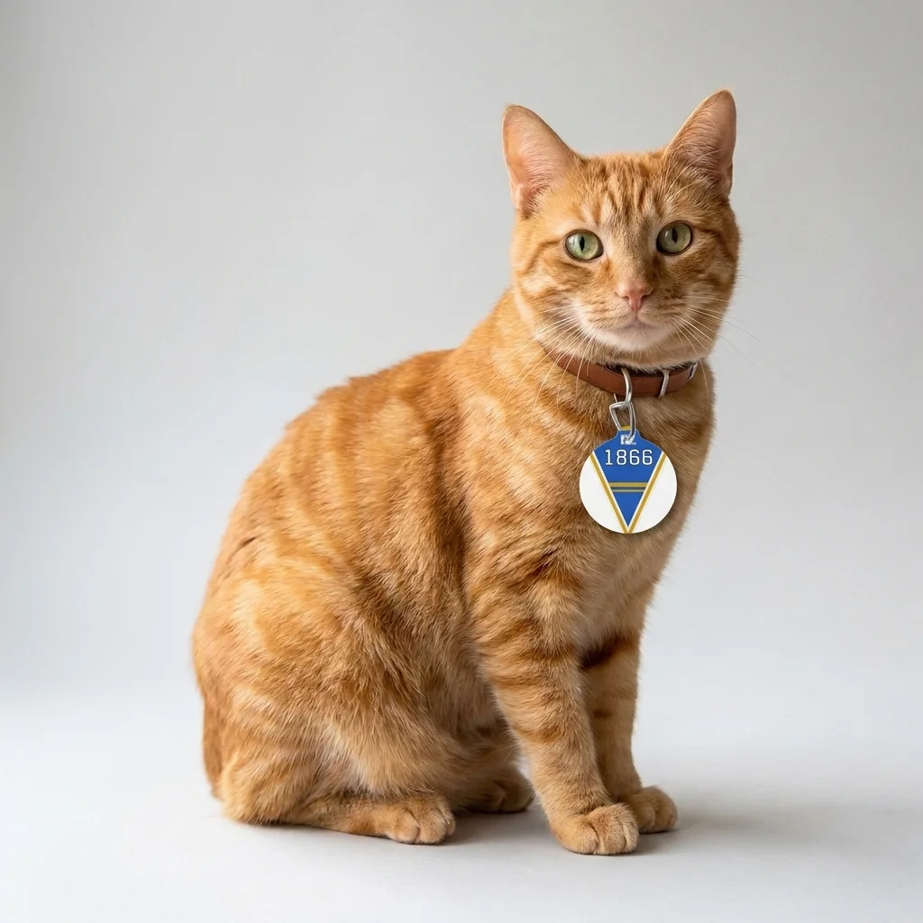 Lincoln (MO) 1866 Blue & Gold Pet Tag — lifestyle view