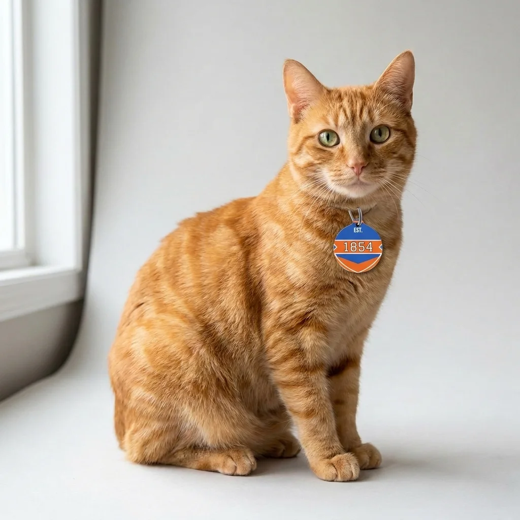 Lincoln (PA) 1854 Blue & Orange Pet Tag — lifestyle view