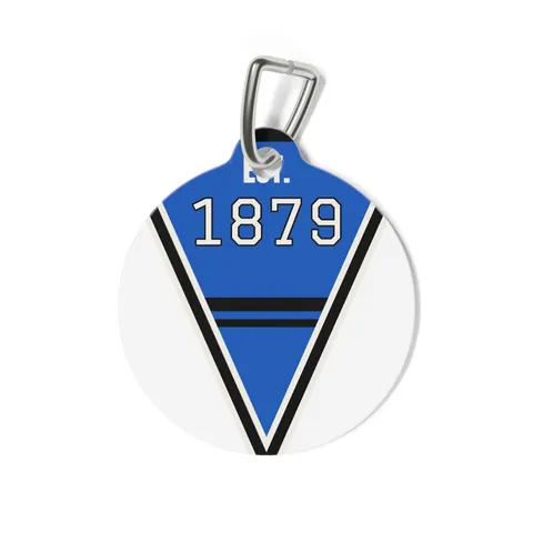 Livingstone 1879 Blue & Black Pet Tag — back view