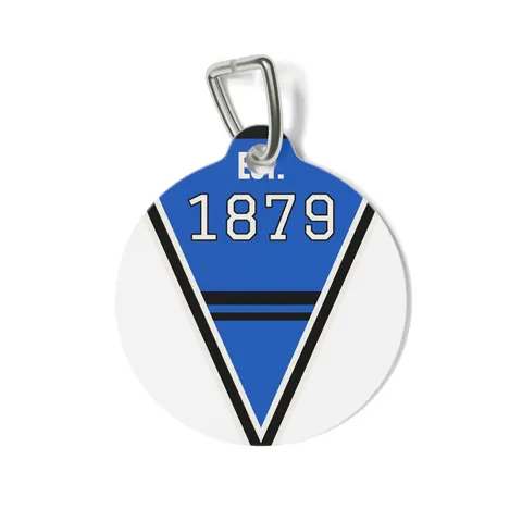 Livingstone 1879 Blue & Black Pet Tag — front view