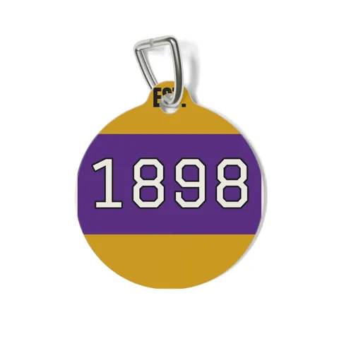 Miles 1898 Purple & Gold Pet Tag — front view