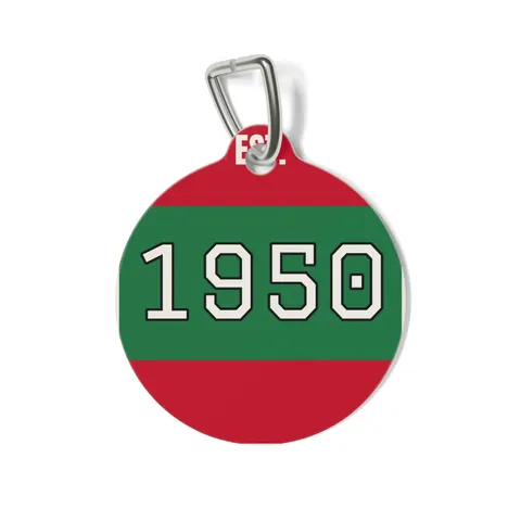 Mississippi Valley State 1950 Green & Red Pet Tag — front view