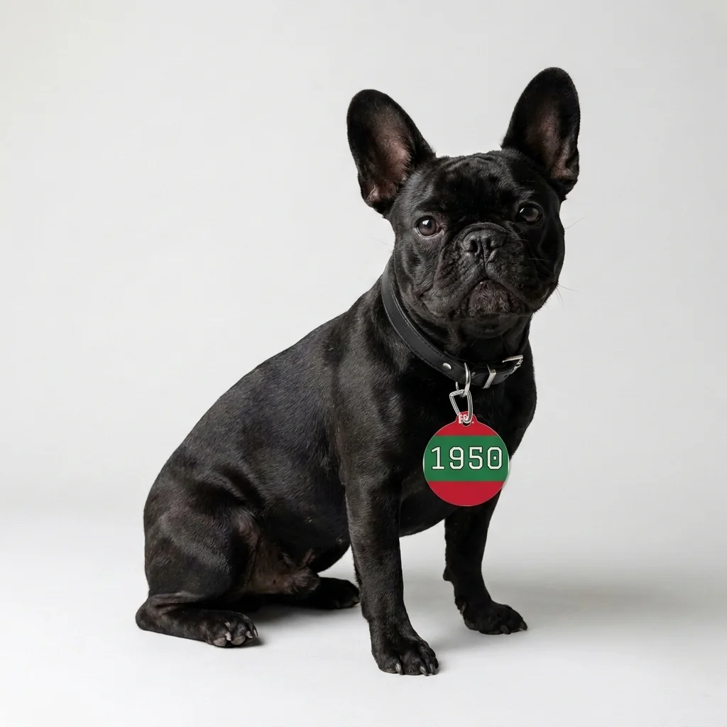 Mississippi Valley State 1950 Green & Red Pet Tag — lifestyle view