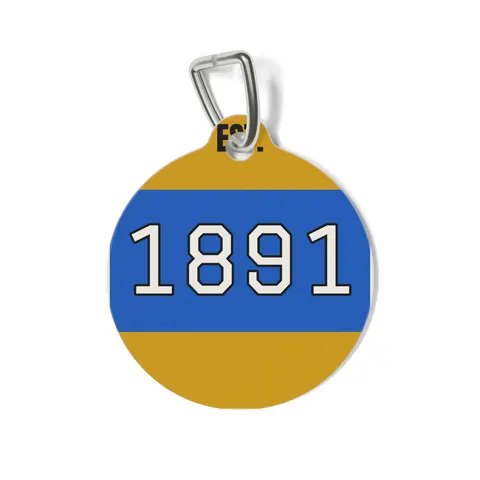 NC A&T 1891 Blue & Gold Tech Pattern Pet Tag — front view