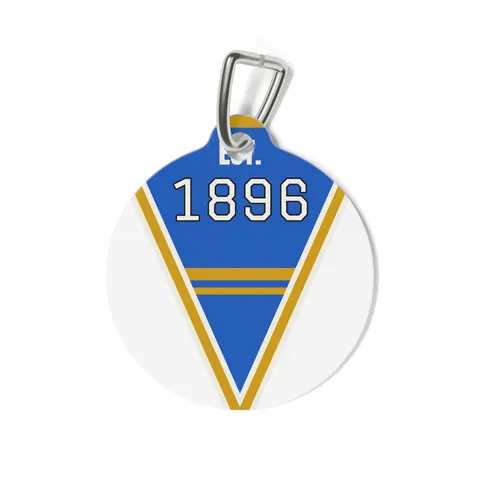 Oakwood 1896 Blue & Gold Pet Tag — back view