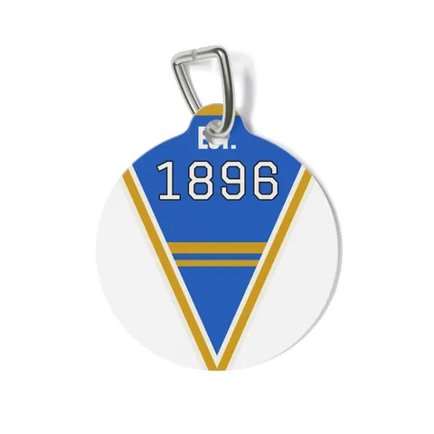 Oakwood 1896 Blue & Gold Pet Tag — front view
