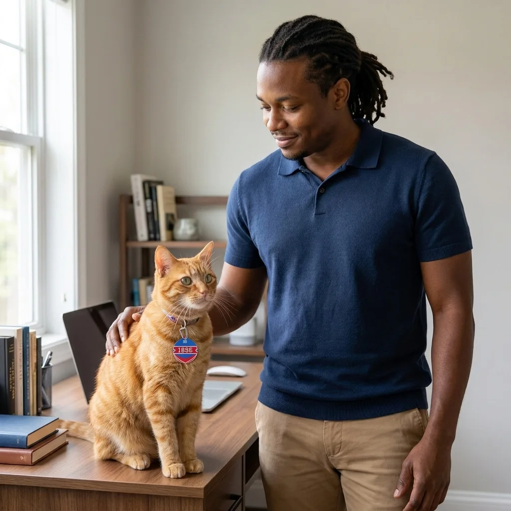 SC State 1896 Garnet & Blue Pet Tag — lifestyle-owner view