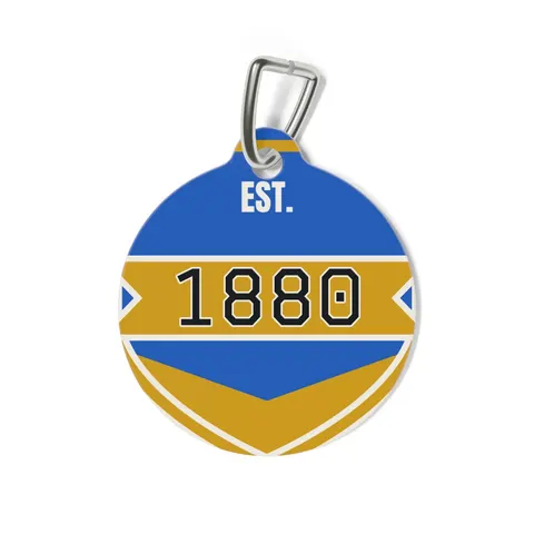 Southern 1880 Blue & Gold Block Pet Tag — back view