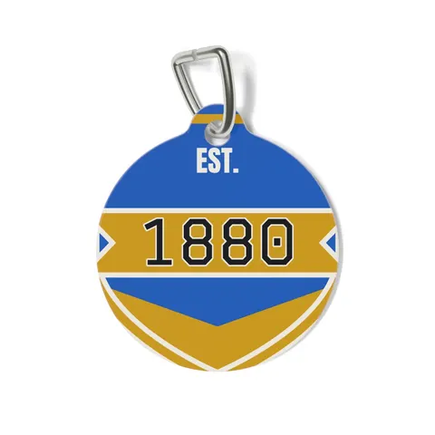 Southern 1880 Blue & Gold Block Pet Tag — front view