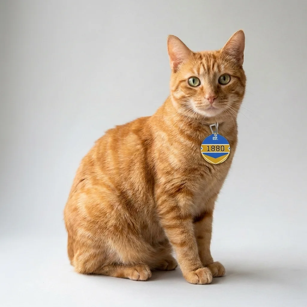 Southern 1880 Blue & Gold Block Pet Tag — lifestyle view