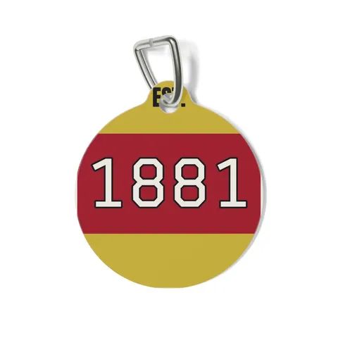 Tuskegee 1881 Crimson & Old Gold Pet Tag — front view