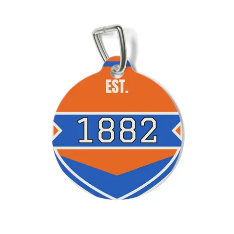 Virginia State 1882 Orange & Blue Pet Tag — front view