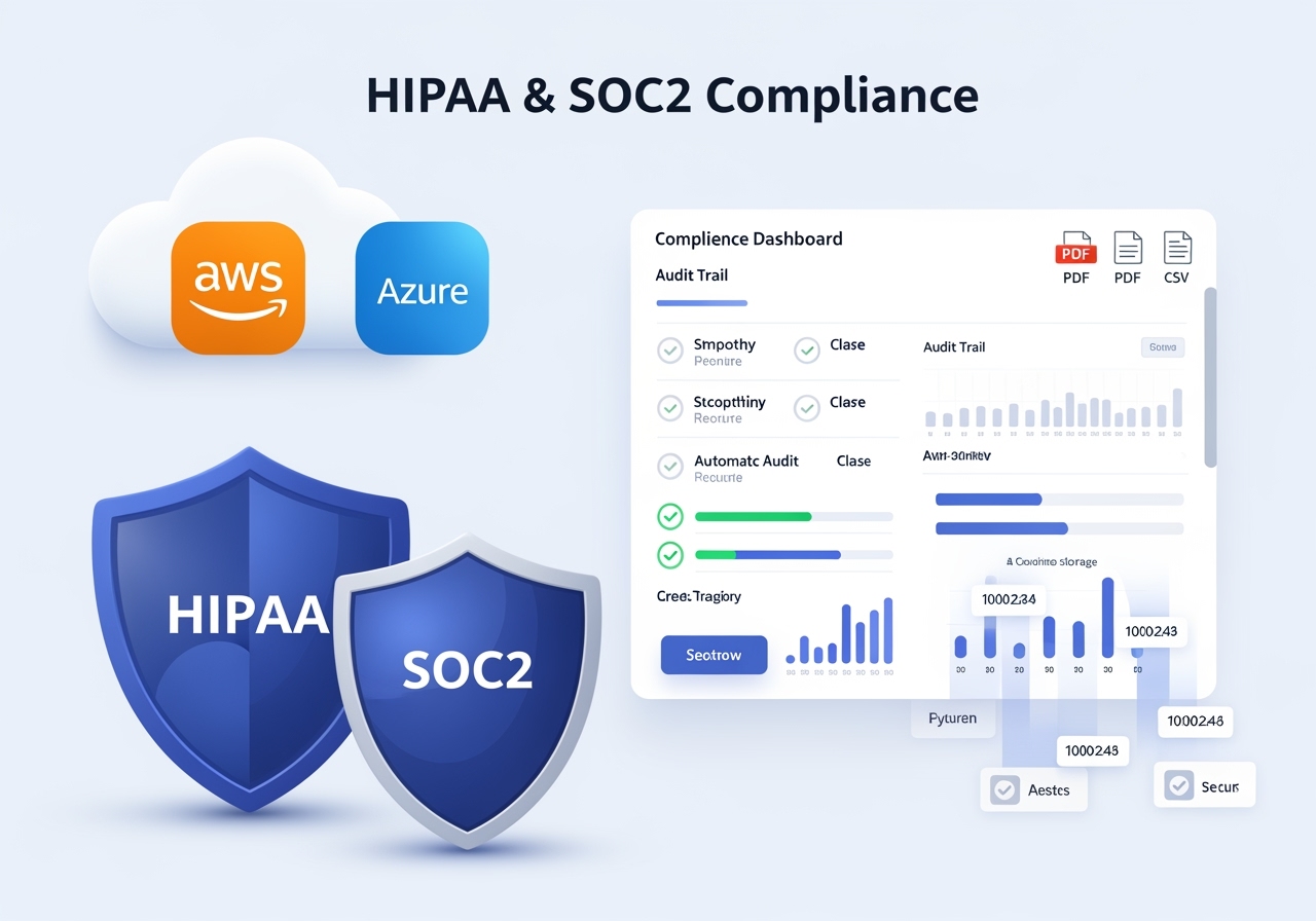 HIPAA and SOC2 compliance monitoring dashboard for healthcare and enterprise cloud security audit reporting