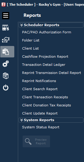 Reports Menu