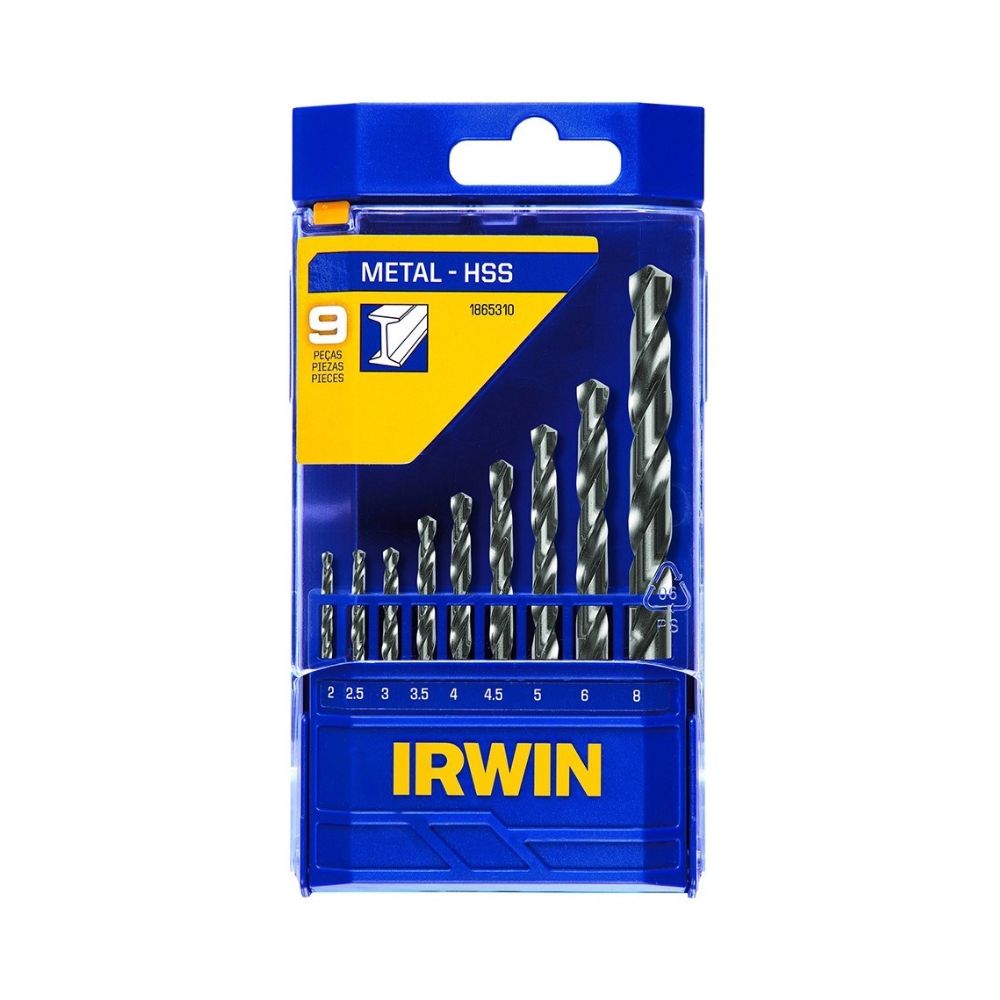 Kit Brocas Aço Rápido Irwin 2,0 a 8,0mm com 9 Peças | 1865310