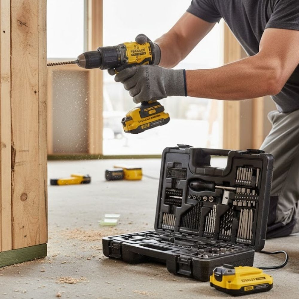 Furadeira Parafusadeira Stanley Impacto 1/2" 20V 2BATERIAS 1.5AH com 100 Acessórios SBD715C2KA-BR