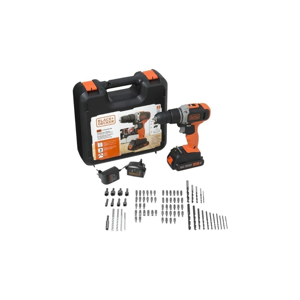Furadeira/Parafusadeira Black & Decker - 3/8" 20V Bateria com 80 Acessórios | BCD704C1KA-BR