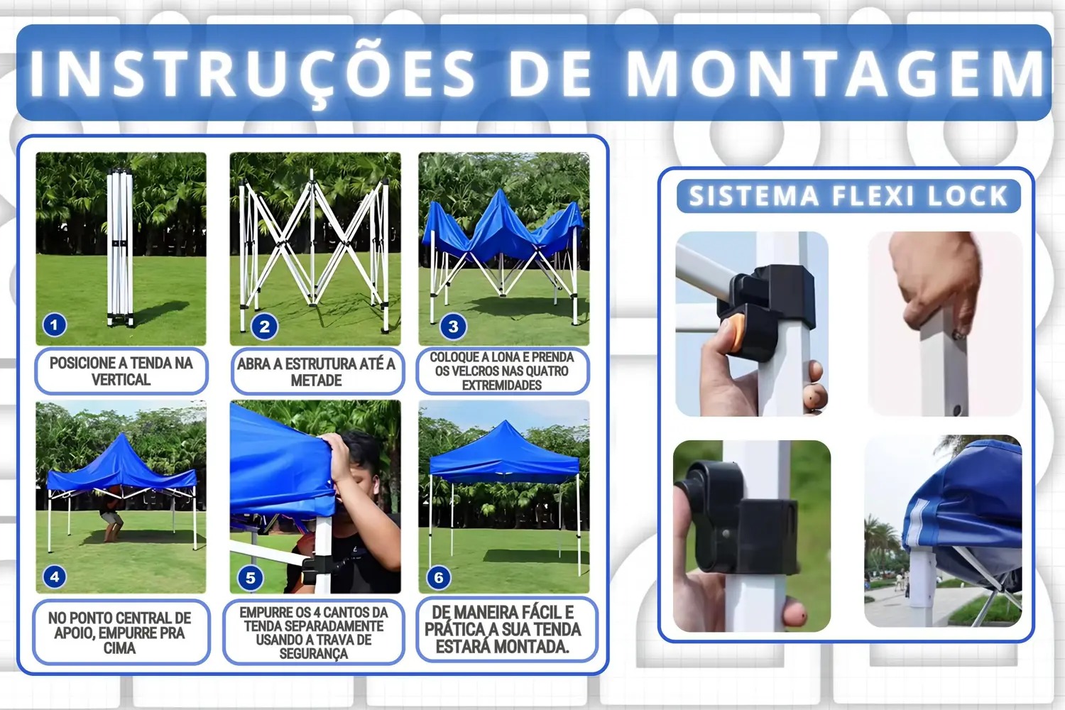 Tenda Gazebo Azul 3x3 Sanfonada Em Aço Reforçado Praia