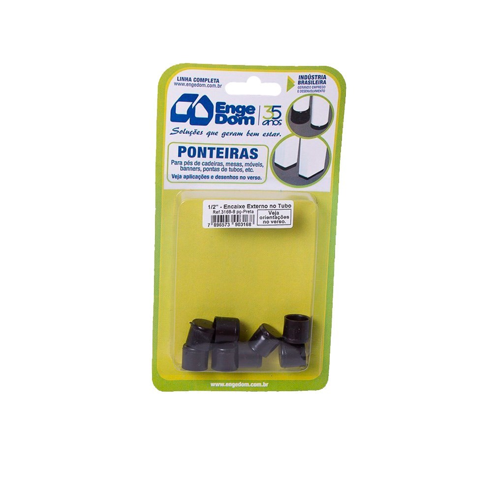 Ponteira Cadeira Engedom "Pe" Externo Preta (A) 1/2" 8 Peças Redondo 3168