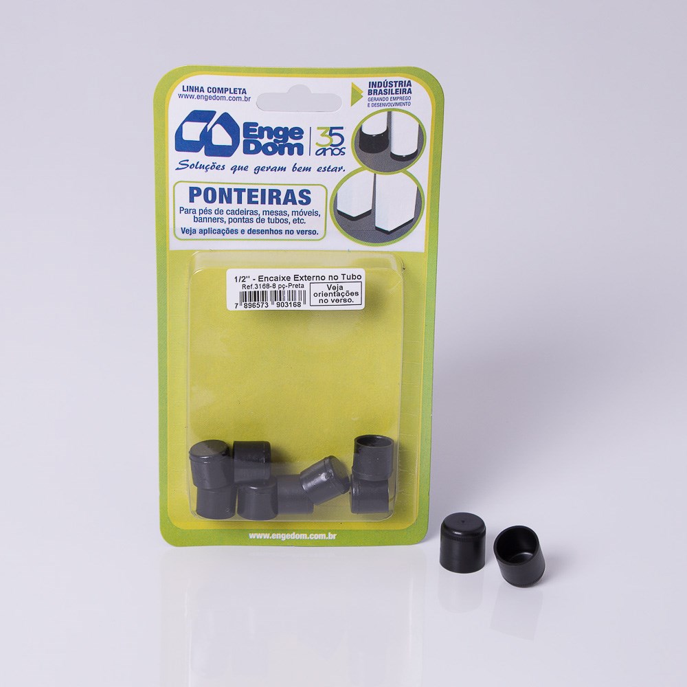 Ponteira Cadeira Engedom "Pe" Externo Preta (A) 1/2" 8 Peças Redondo 3168