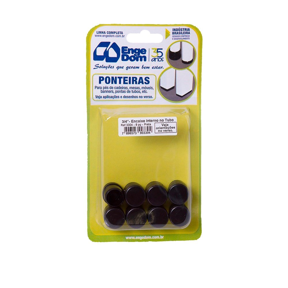 Ponteira Cadeira Engedom "Pe" Interno Preta (C)3/4" 8 Peças Redondo 3304