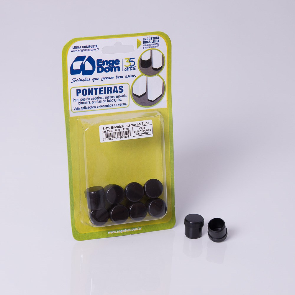 Ponteira Cadeira Engedom "Pe" Interno Preta (C)3/4" 8 Peças Redondo 3304