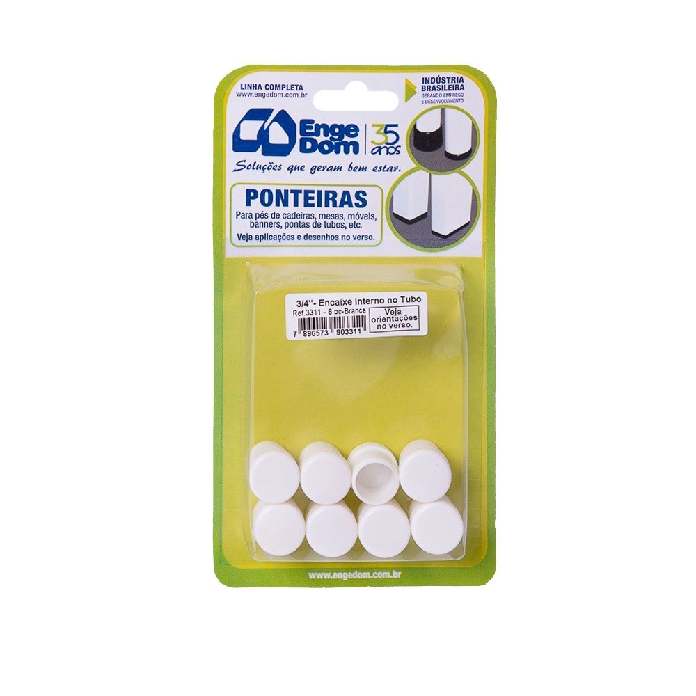 Ponteira Cadeira Engedom "Pe" Interno Branca (C)3/4" 8 Peças Redondo 3311