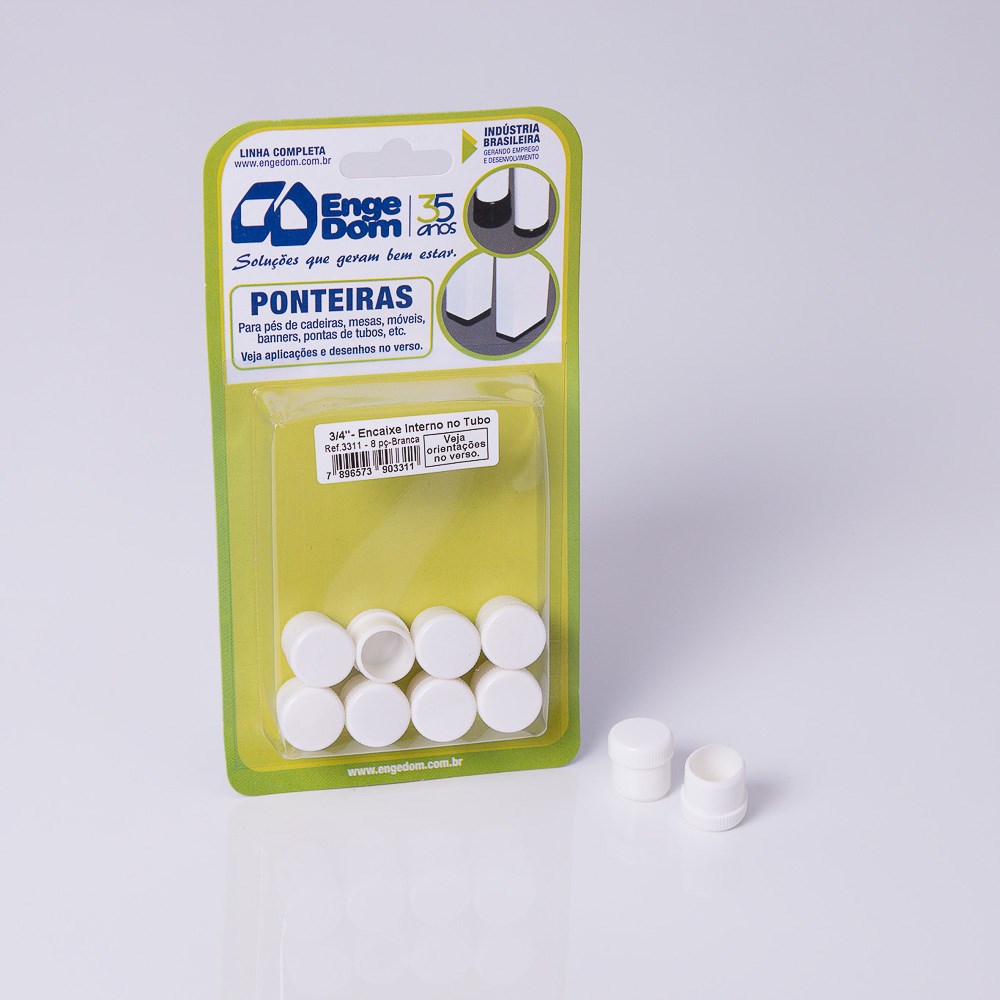 Ponteira Cadeira Engedom "Pe" Interno Branca (C)3/4" 8 Peças Redondo 3311