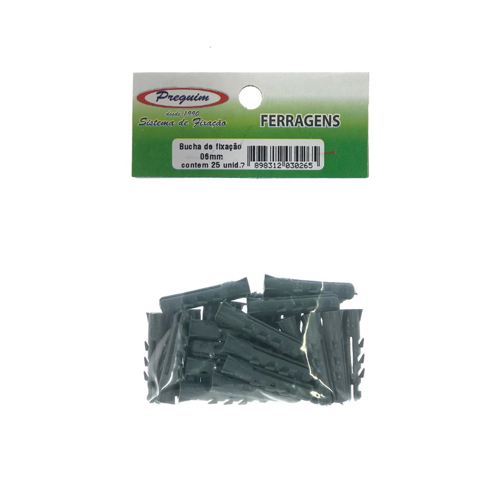 Cartela Bucha Fixação Preguim 06 com 25 Peças 0265