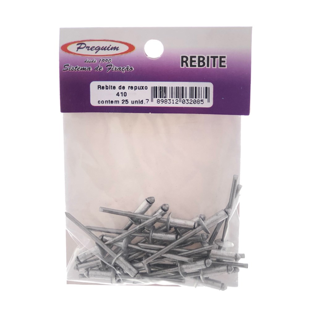 Cartela Rebite Preguim Alumínio Repuxo 410 com 25 Peças 2085