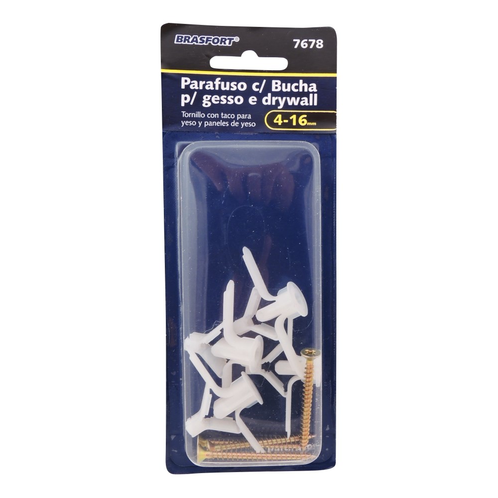 Cartela de Bucha de Fixação Drywall Brasfort 4mm x 16mm com Parafuso Phillips - 4 Peças | 7678