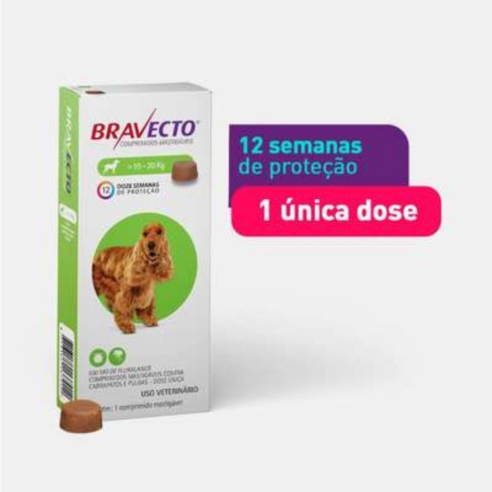 Antipulgas e Carrapatos Msd Bravecto Cães de 10 a 20 Kg Caixa com 1 Comprimido