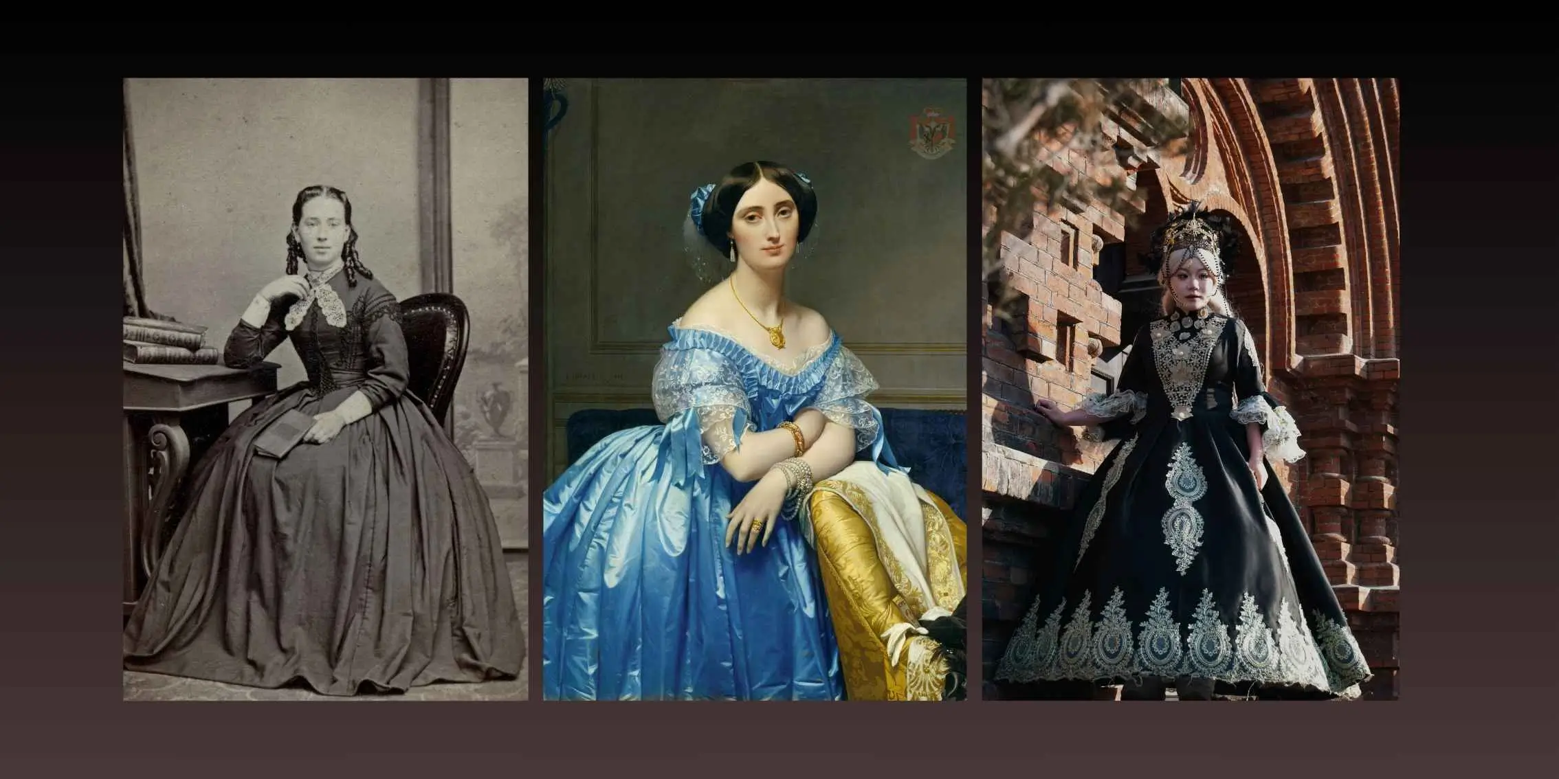 Title Victorian and Rococo-inspired portraits and gowns from different
    eras