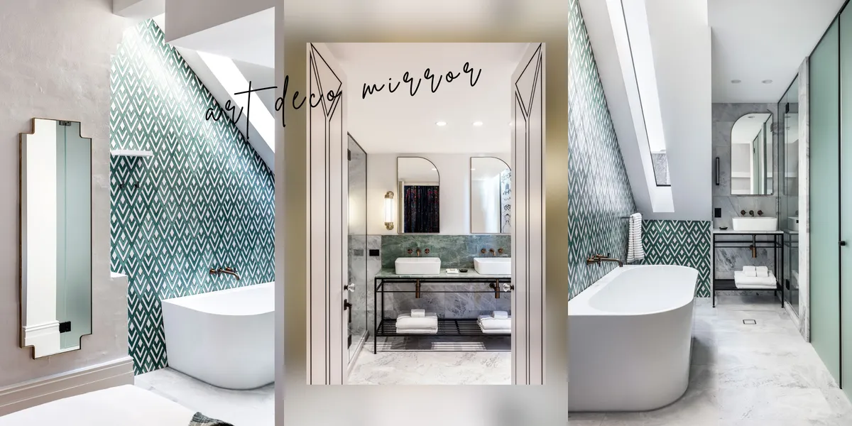 Art Deco Bathroom Mirror and Lighting with Geometric Details