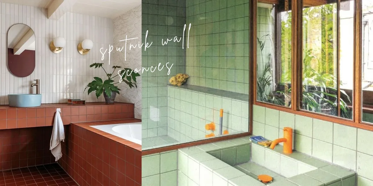 Mid-Century Modern Bathroom with Floating Vanity and Geometric Tiles