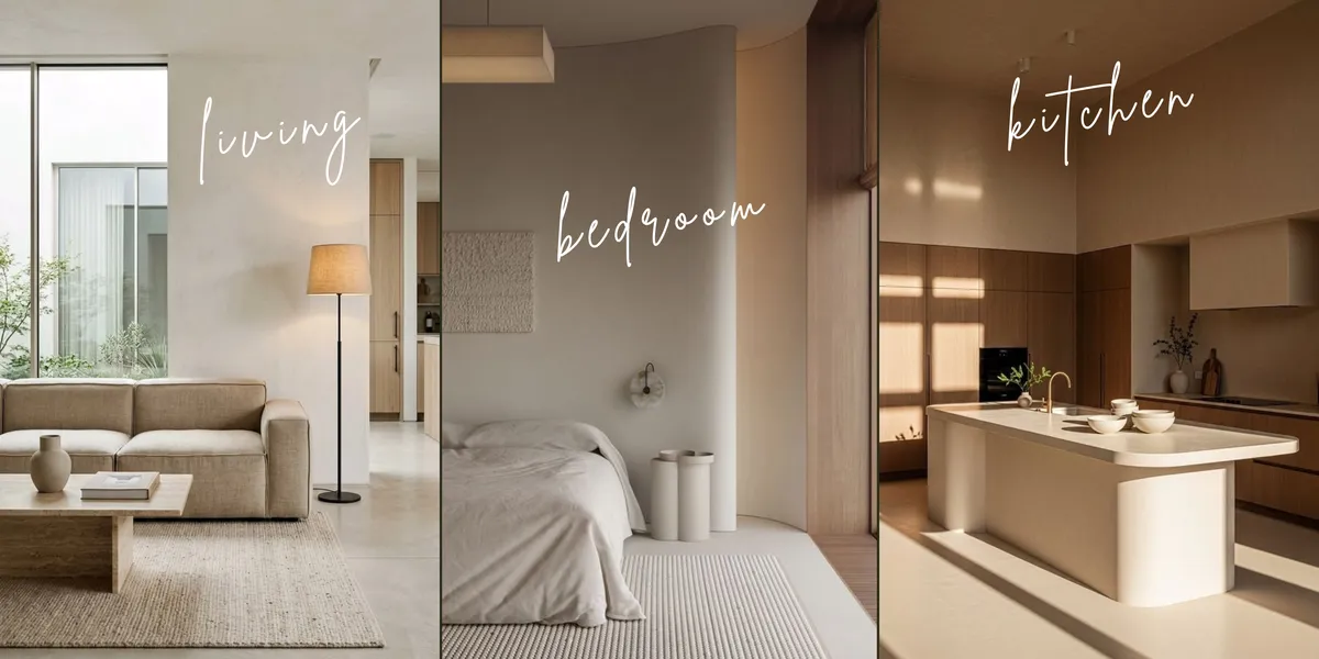 Minimalist home design with natural timber and neutral tones
