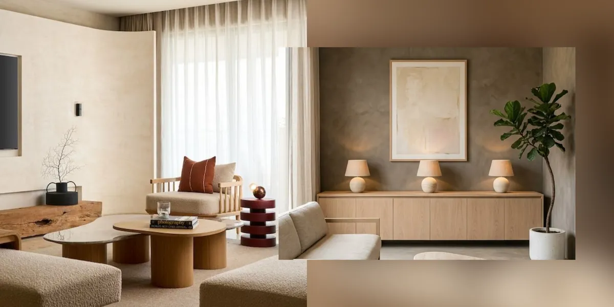 Warm minimalist interior decor with layered neutral textures