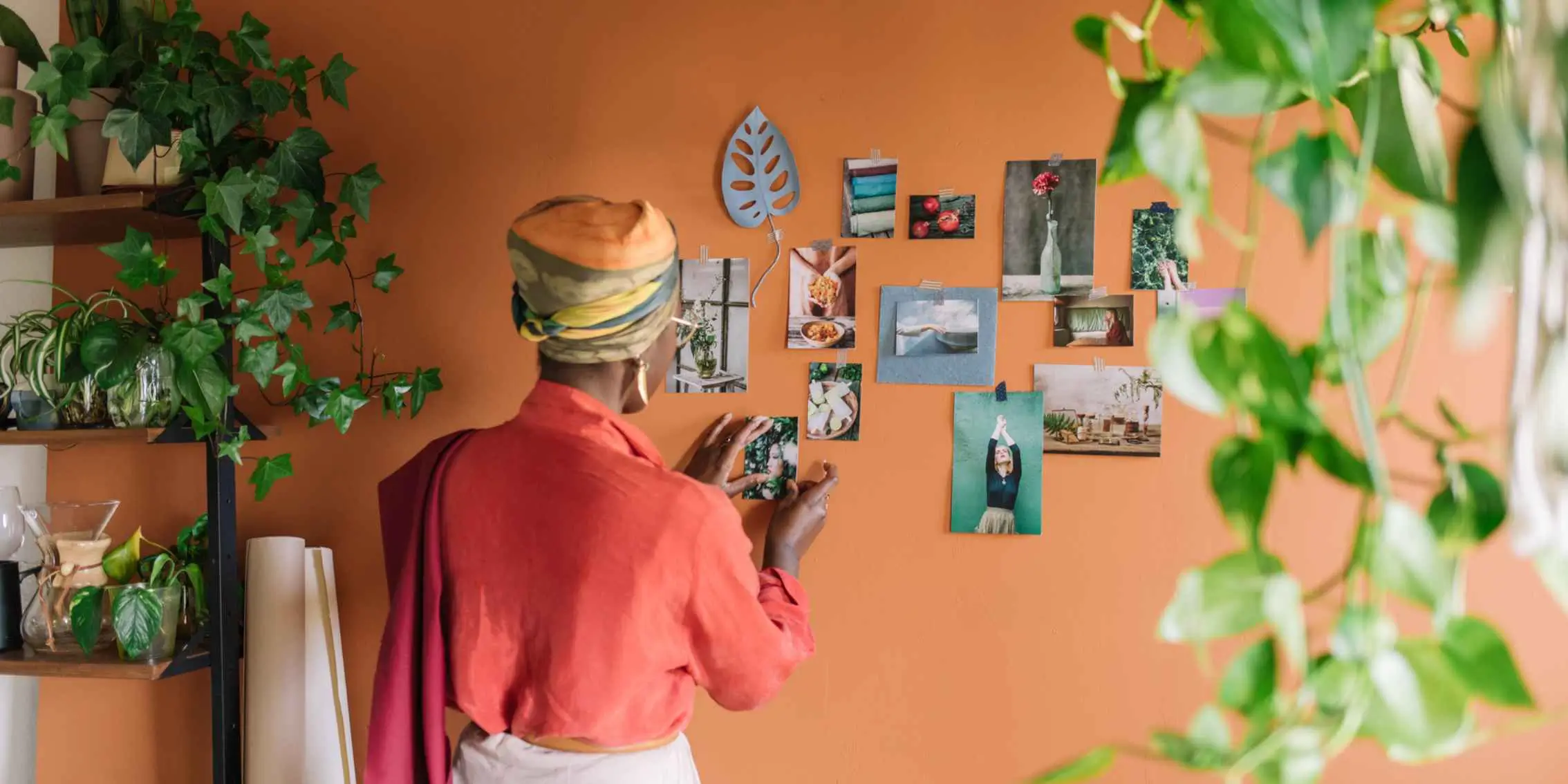 Woman with Mood Board on Colourful Wall