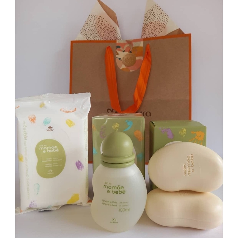 COMBO MAMAE E BEBE 2 - LENCO UMEDECIDO 16fl + CAIXA COM 02 SABONETES + COLONIA 100ML