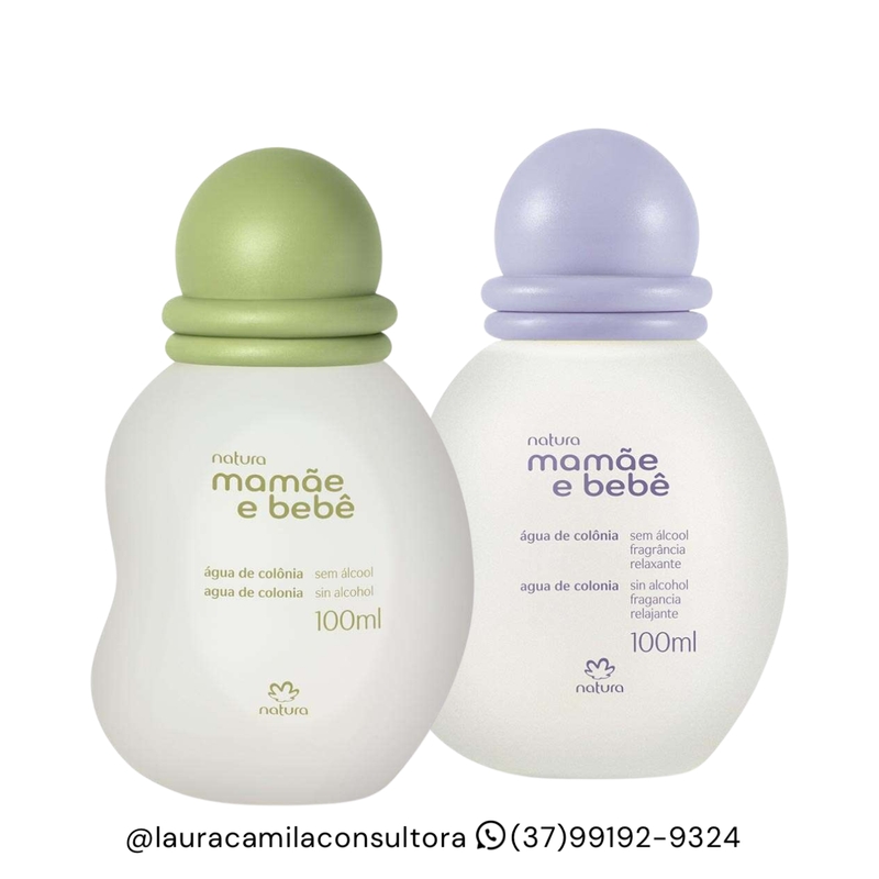 Combo com 2 unidades: Água de Colônia Sem Álcool Mamãe e Bebê 100ml + Água de Colônia Mamãe e Bebê Relaxante 100ml