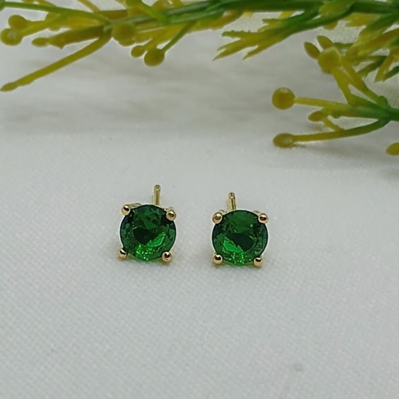 Brinco P Ouro Zircônia Redonda Verde 6mm 4 Garras
