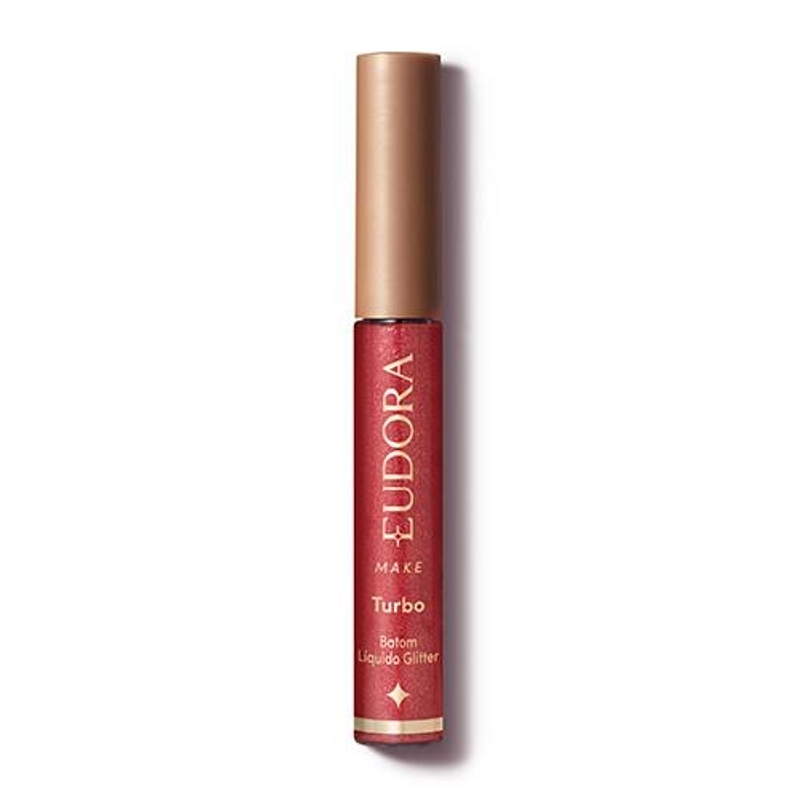 Batom Líquido Vermelho Glitter Magic Eudora Make Turbo 5,2ml
