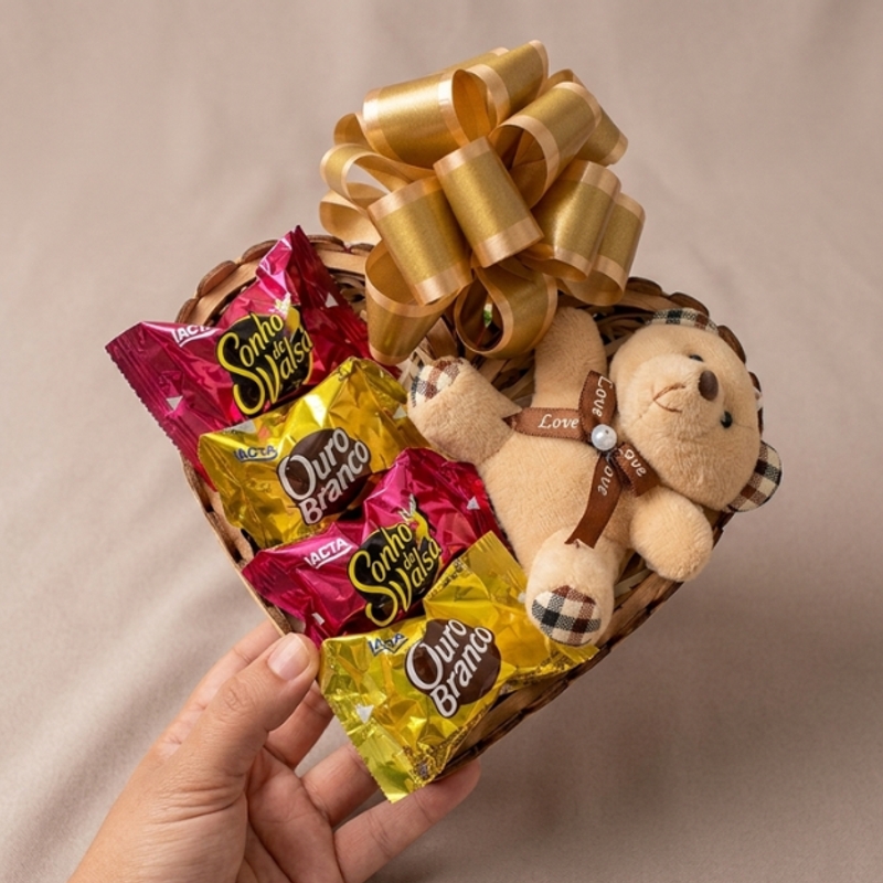 BANDEJA CORAÇÃO MDF COM BOMBONS E CHAVEIRO URSO PRESENTE ROMÂNTICO MASCULINO - foto 2
