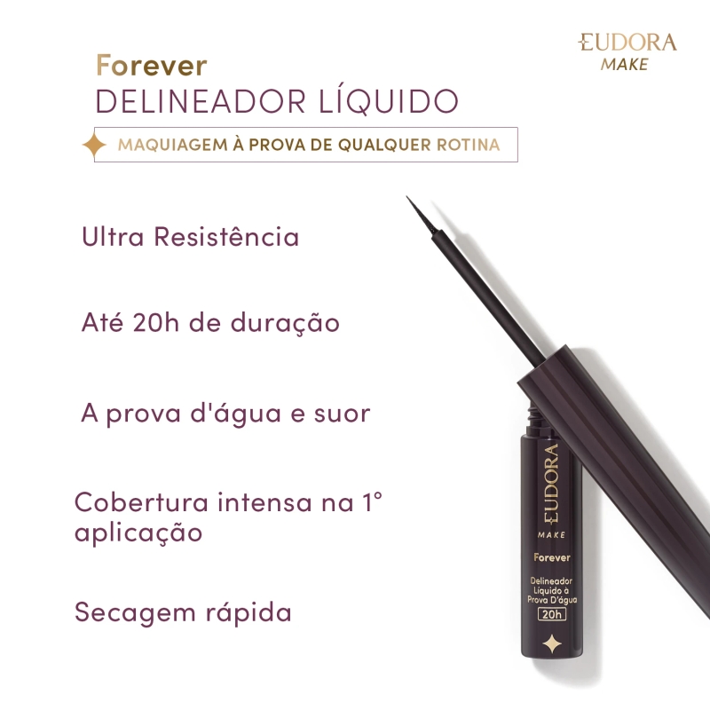 Delineador Líquido Preto À Prova D'Água Forever Eudora Make 3ml - foto 2